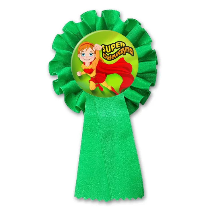 przypinka kotylion Super Dziewczyna Supermanka na zielonym tle