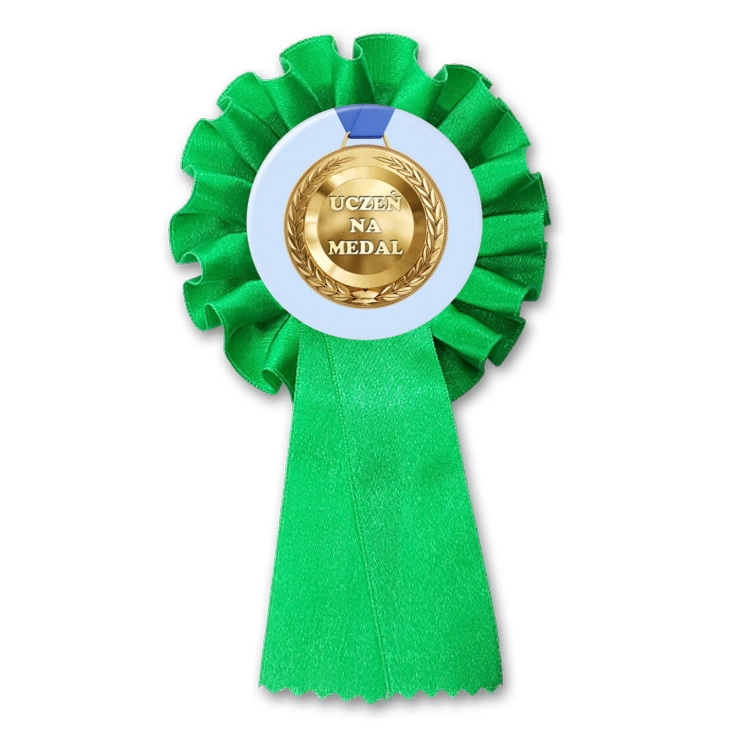 przypinka kotylion Uczeń na medal na niebieskim tle