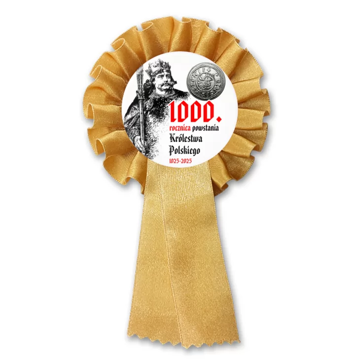 przypinka kotylion 1000 rocznica Królestwa Polskiego z denarem