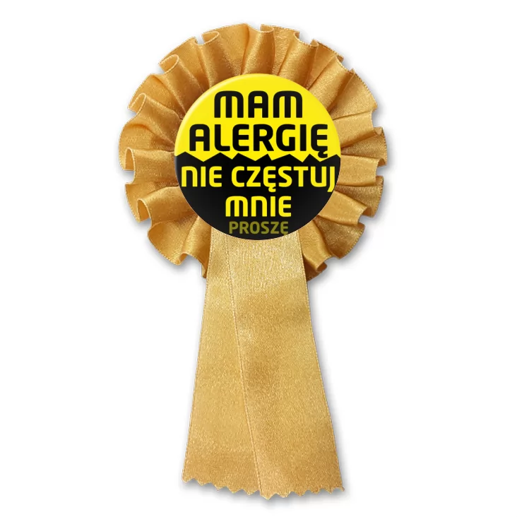 przypinka kotylion Mam alergię nie częstuj mnie proszę
