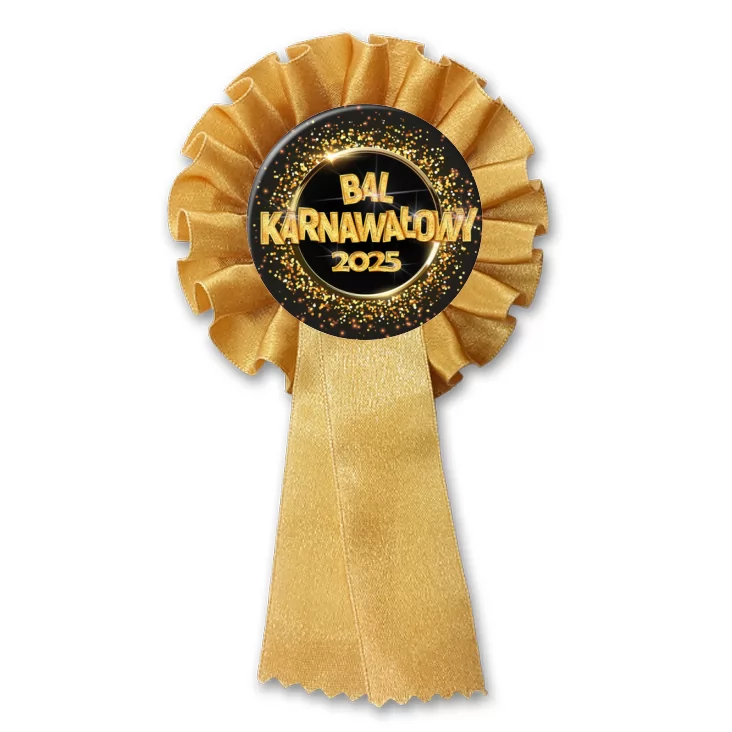 przypinka kotylion Bal Karnawałowy złoty napis