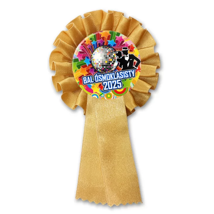 przypinka kotylion Bal ósmoklasisty z kulą disco