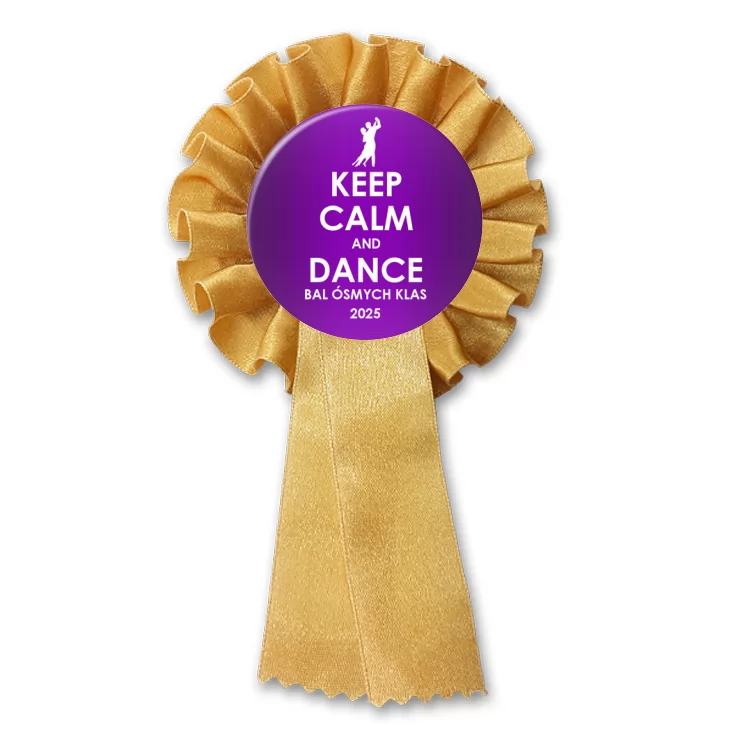 przypinka kotylion Bal Ósmych Klas keep calm and dance fioletowa