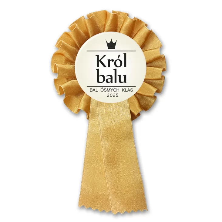 przypinka kotylion Król Balu z koroną Bal Ósmych Klas
