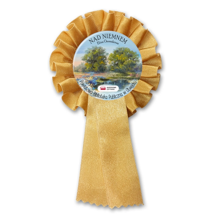 przypinka kotylion Narodowe Czytanie Eliza Orzeszkowa Biblioteka Otwock