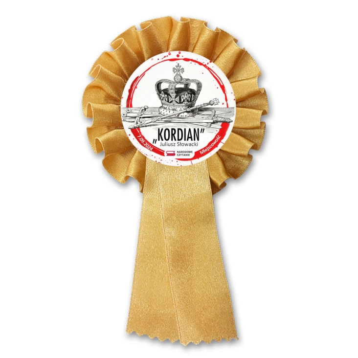 przypinka kotylion Narodowe Czytanie Kordian korona cara