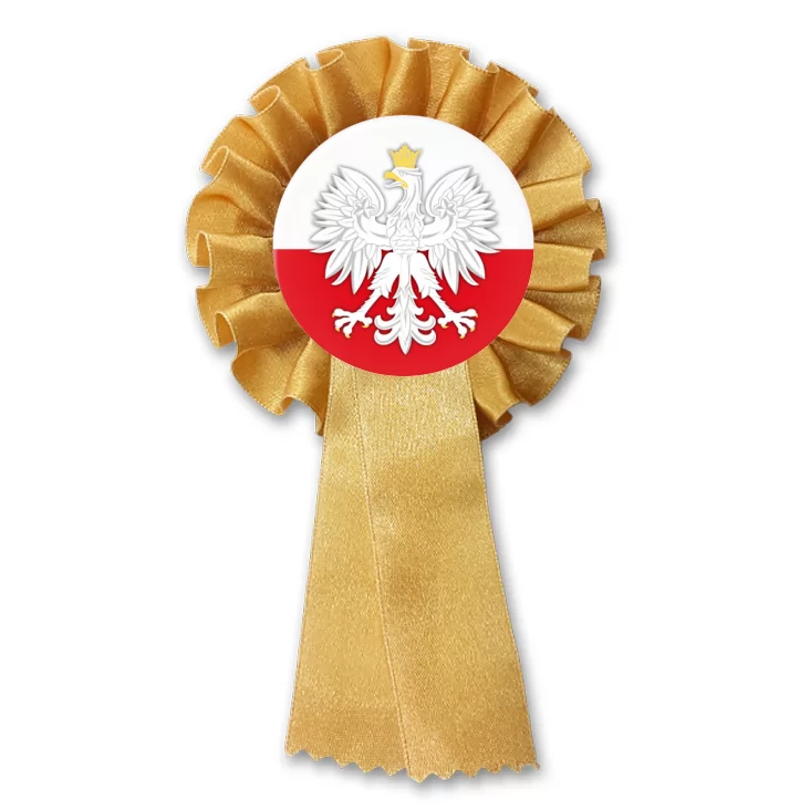 przypinka kotylion Godło - Orzeł na tle biało-czerwonym
