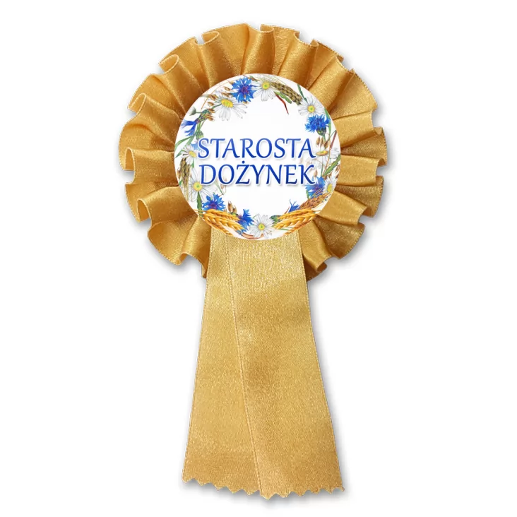 przypinka kotylion Starosta dożynek wieniec z chabrami