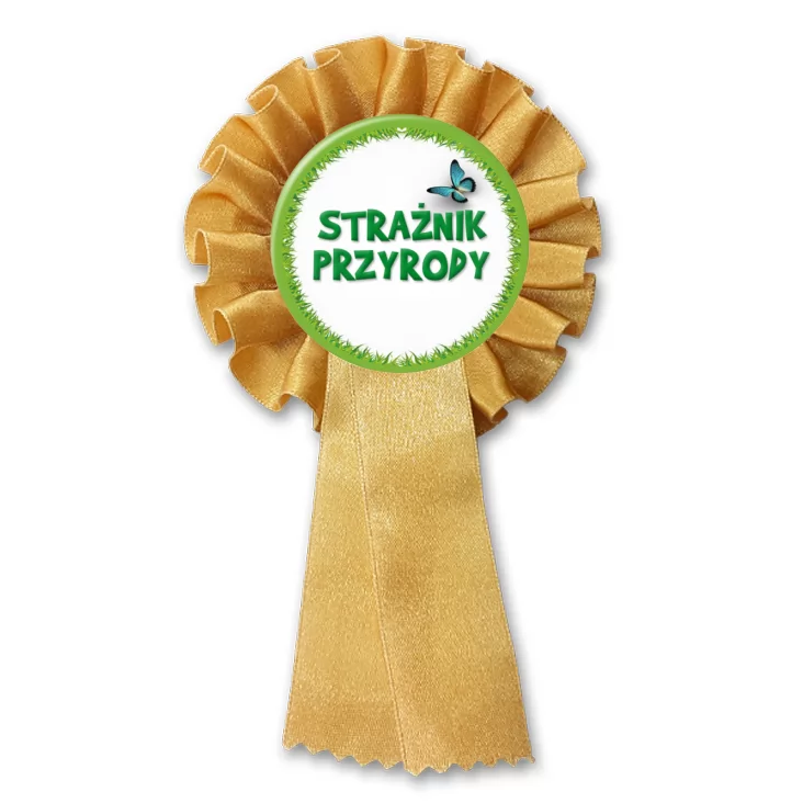 przypinka kotylion Strażnik Przyrody trawa z motylem