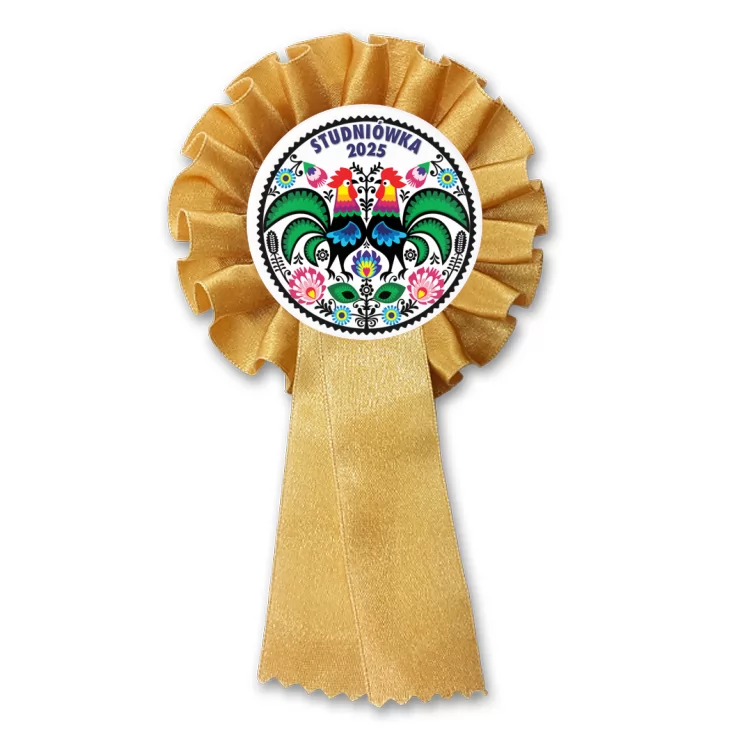 przypinka kotylion Studniówka folk z kogutami
