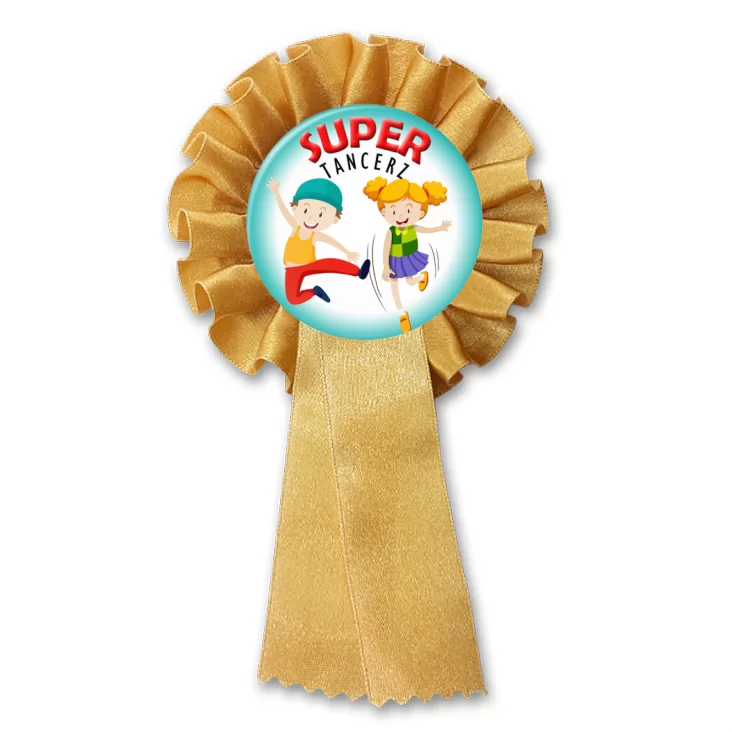 przypinka kotylion Super tancerz na turkusowym tle