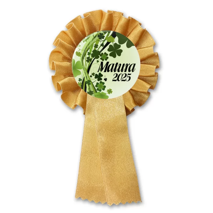 przypinka kotylion Matura z bukietem koniczyny