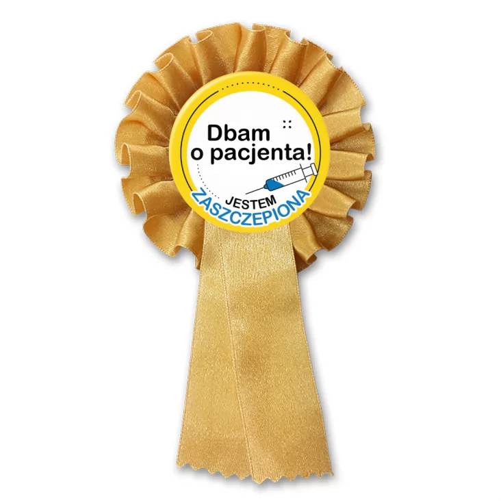 przypinka kotylion Dbam o pacjenta. Jestem zaszczepiona!