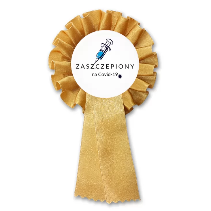 przypinka kotylion Zaszczepiony na Covid-19