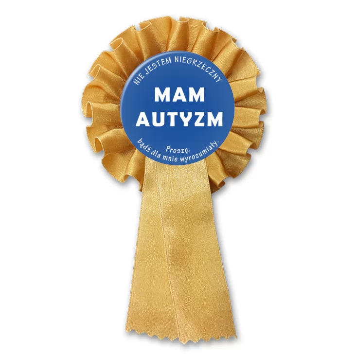 przypinka kotylion Mam autyzm. Nie jestem nigrzeczny.