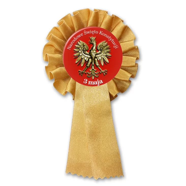 przypinka kotylion Narodowe Święto Konstytucji 3 maja złote godło na czerwonym tle