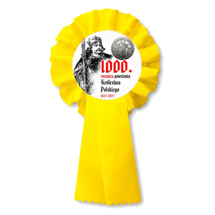 przypinka kotylion 1000 rocznica Królestwa Polskiego z denarem