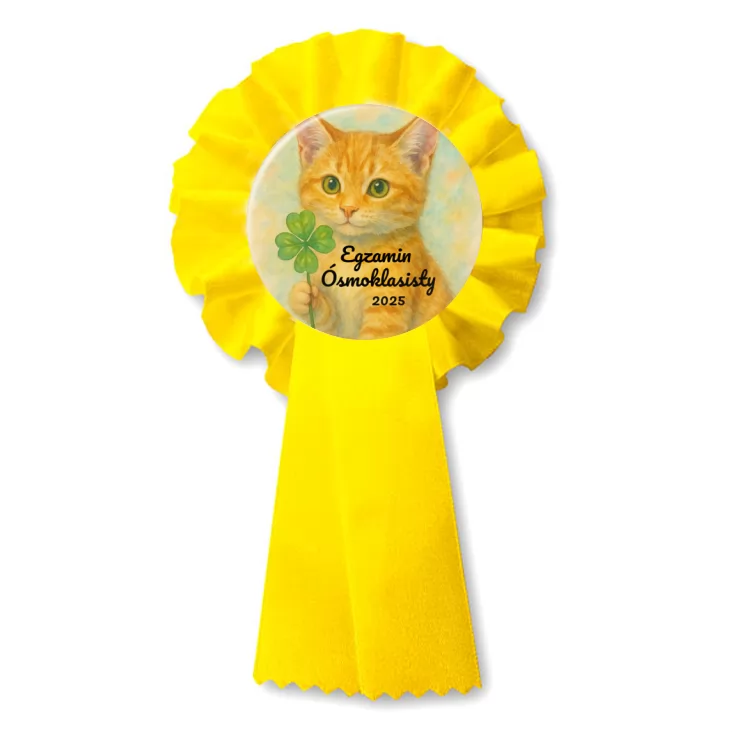 przypinka kotylion Egzamin ósmoklasisty z rudym kotem