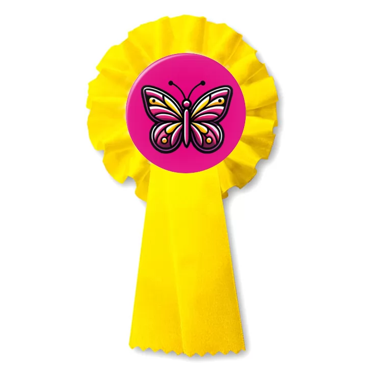 przypinka kotylion Kolorowy motyl na magentowym tle