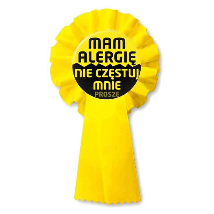 przypinka kotylion Mam alergię nie częstuj mnie proszę