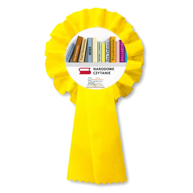 przypinka kotylion Narodowe Czytanie 2025 Biblioteka w Opinogórze