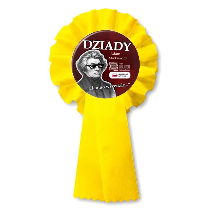 przypinka kotylion Narodowe Czytanie Bibliotek Publiczna w Sosnowcu