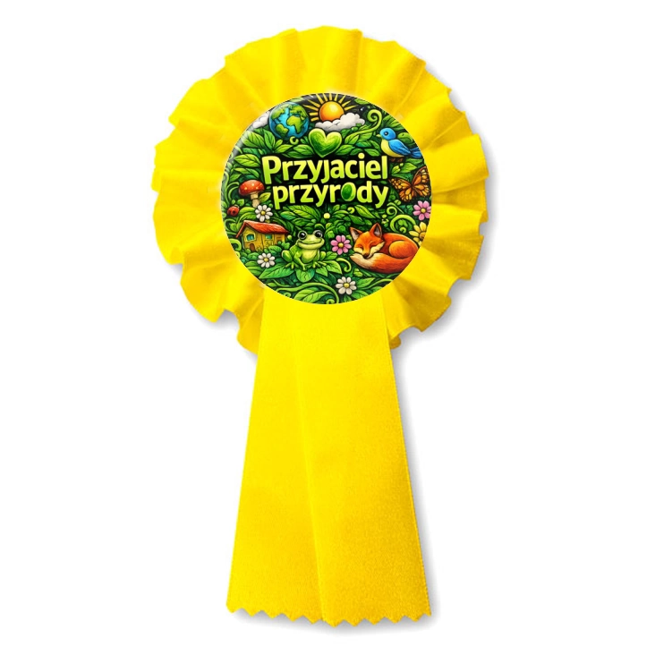 przypinka kotylion Przyjaciel przyrody na kolorowym tle