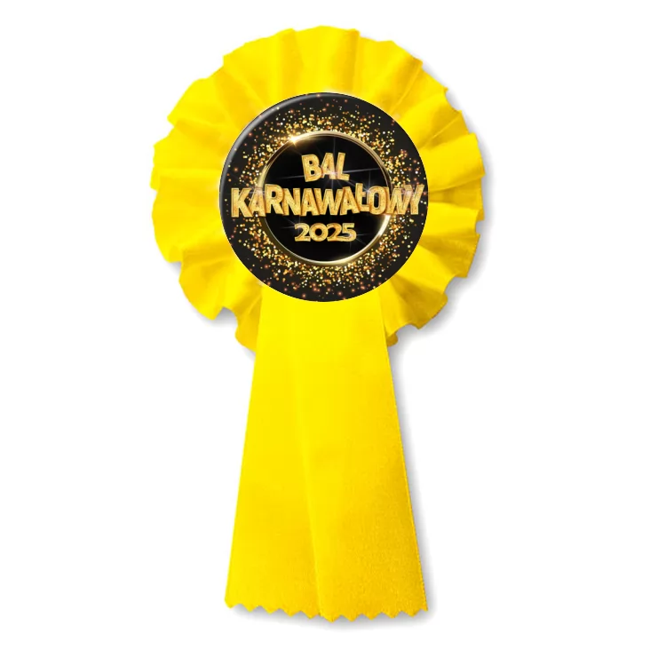 przypinka kotylion Bal Karnawałowy złoty napis