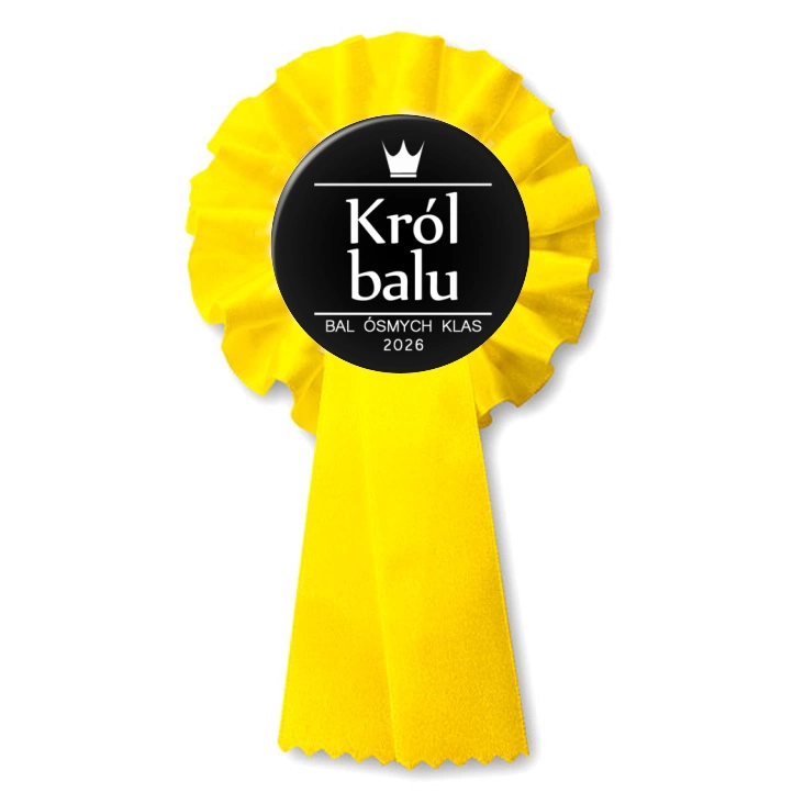 przypinka kotylion Bal Ósmych Klas z koroną król balu