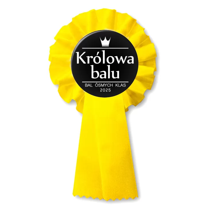 przypinka kotylion Bal Ósmych Klas z koroną królowa balu czarna