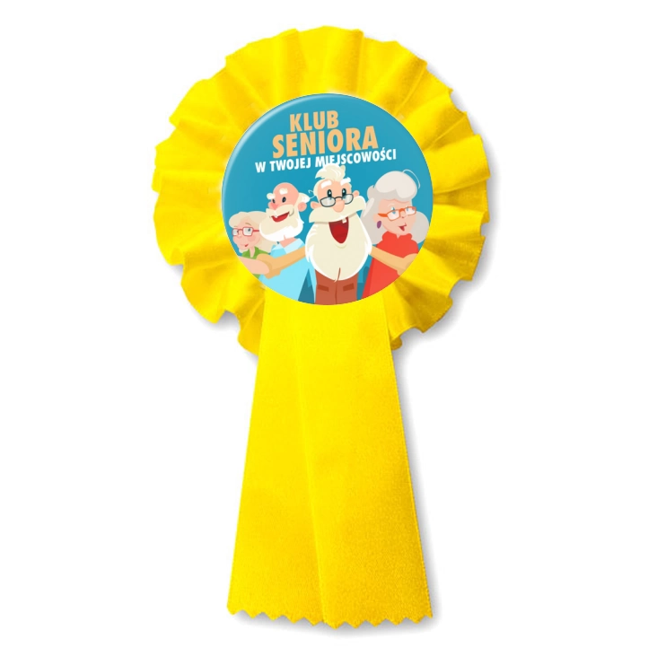 przypinka kotylion Klub Seniora na niebieskim tle