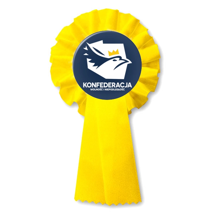 przypinka kotylion Konfederacja logo w inwersji