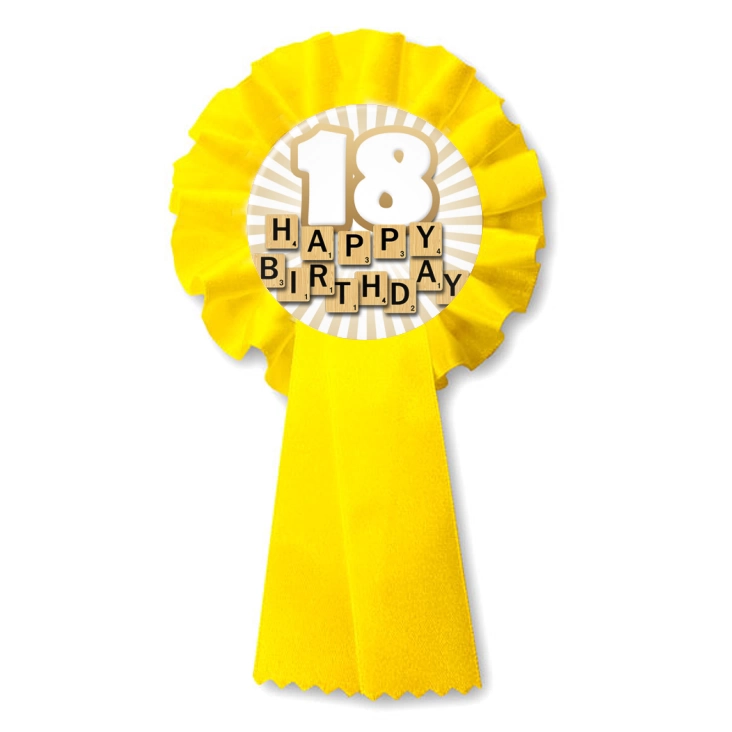 przypinka kotylion Osiemnastka Happy Birthday scrabble