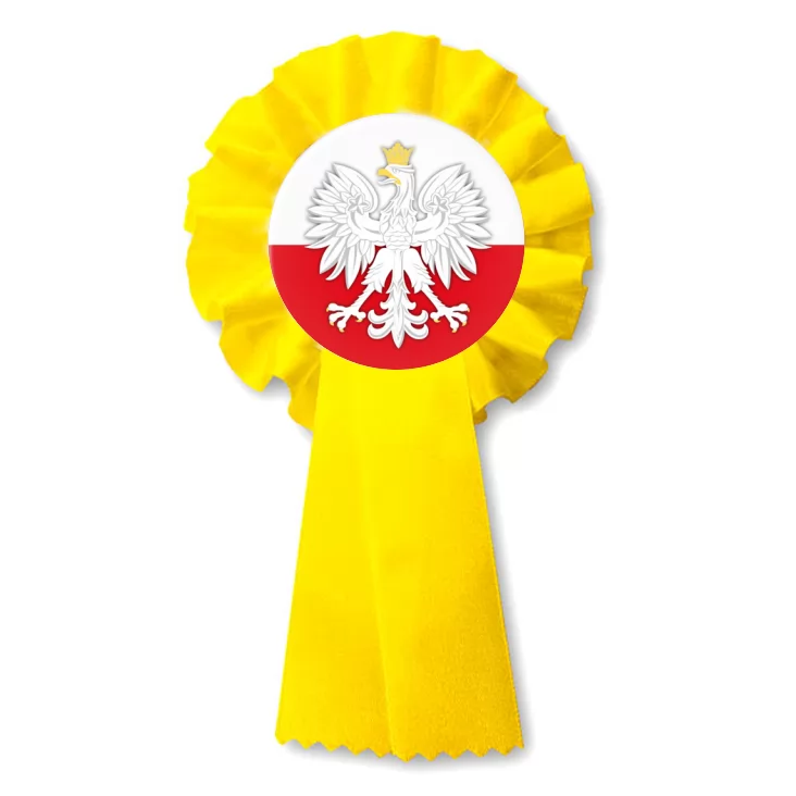 przypinka kotylion Godło - Orzeł na tle biało-czerwonym