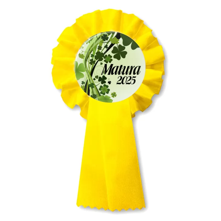 przypinka kotylion Matura z bukietem koniczyny