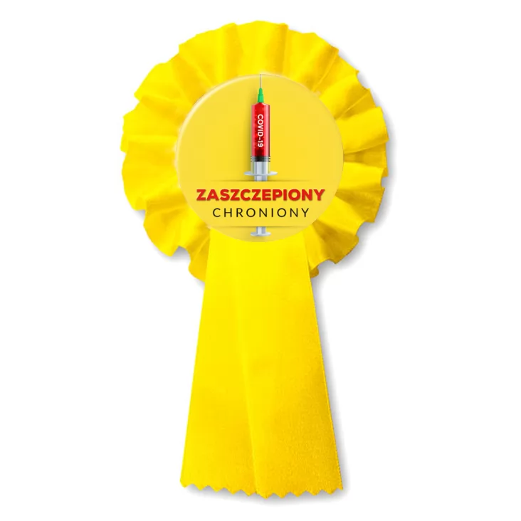 przypinka kotylion Zaszczepiony chroniony