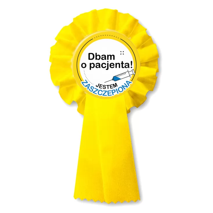 przypinka kotylion Dbam o pacjenta. Jestem zaszczepiona!