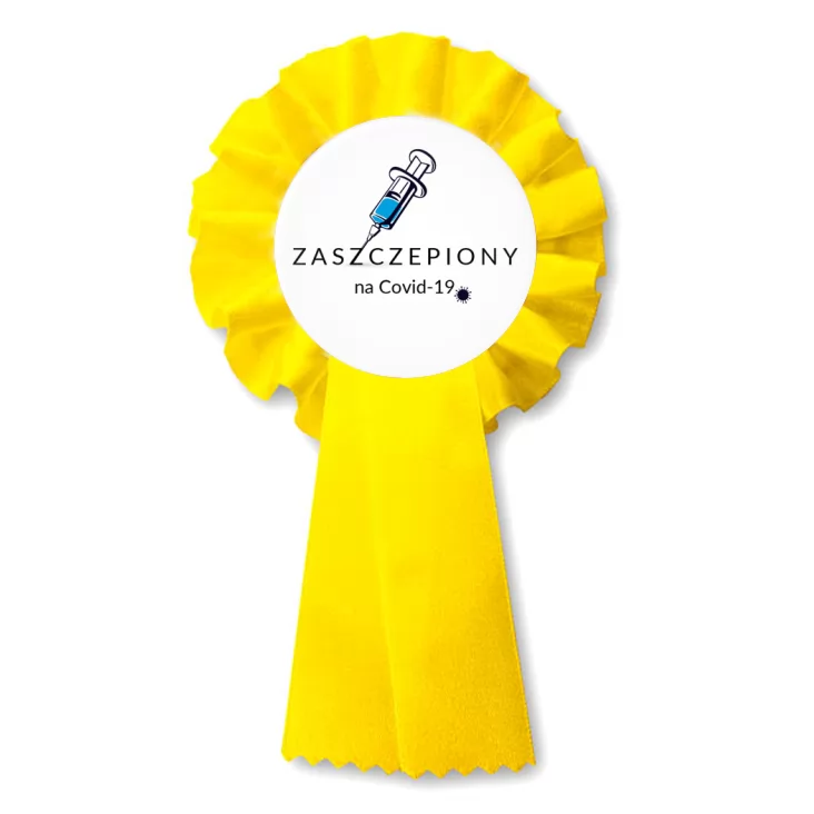 przypinka kotylion Zaszczepiony na Covid-19