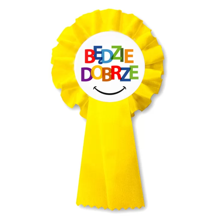 przypinka kotylion Kolorowy napis Będzie dobrze