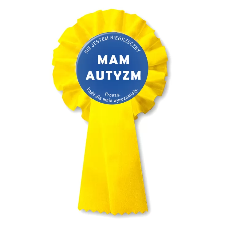 przypinka kotylion Mam autyzm. Nie jestem nigrzeczny.