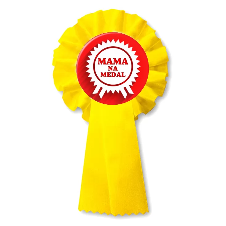 przypinka kotylion Mama na medal z rozetą