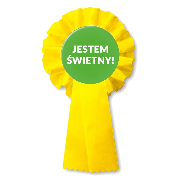 przypinka kotylion Jestem Świetny!