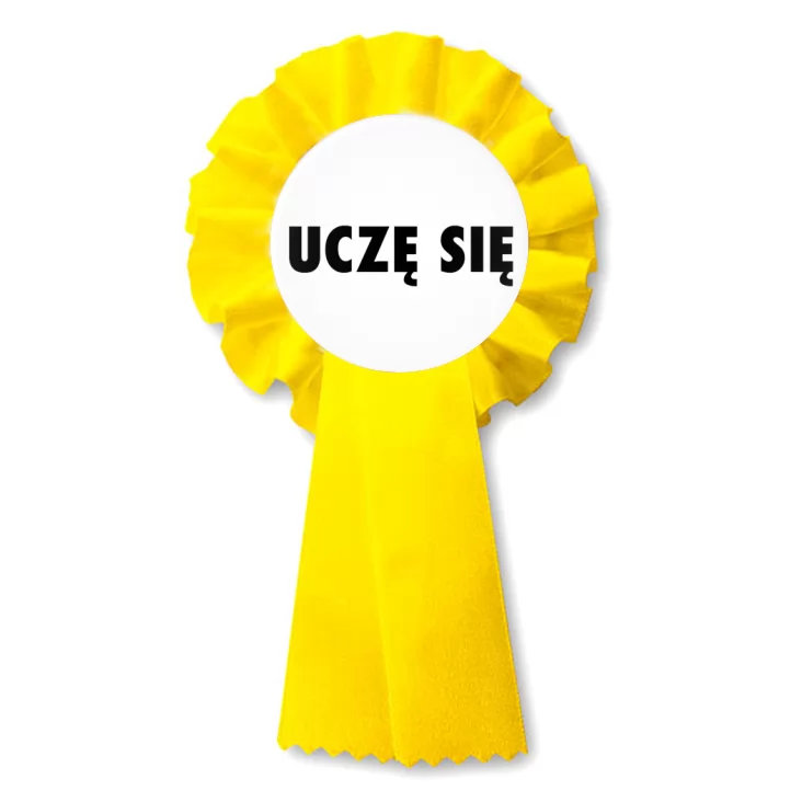 przypinka kotylion Uczę się białe tło