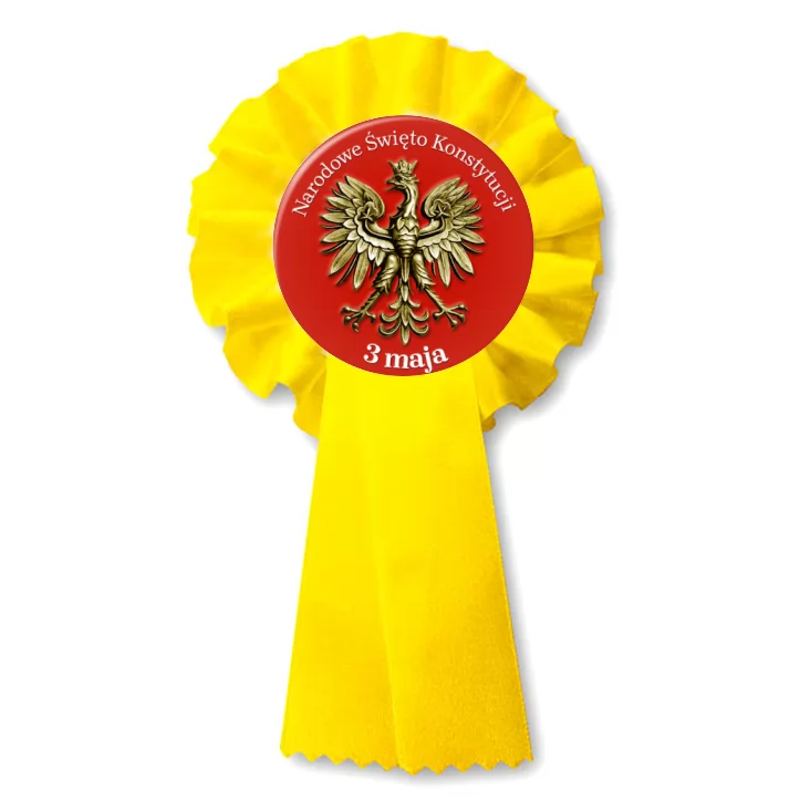 przypinka kotylion Narodowe Święto Konstytucji 3 maja złote godło na czerwonym tle