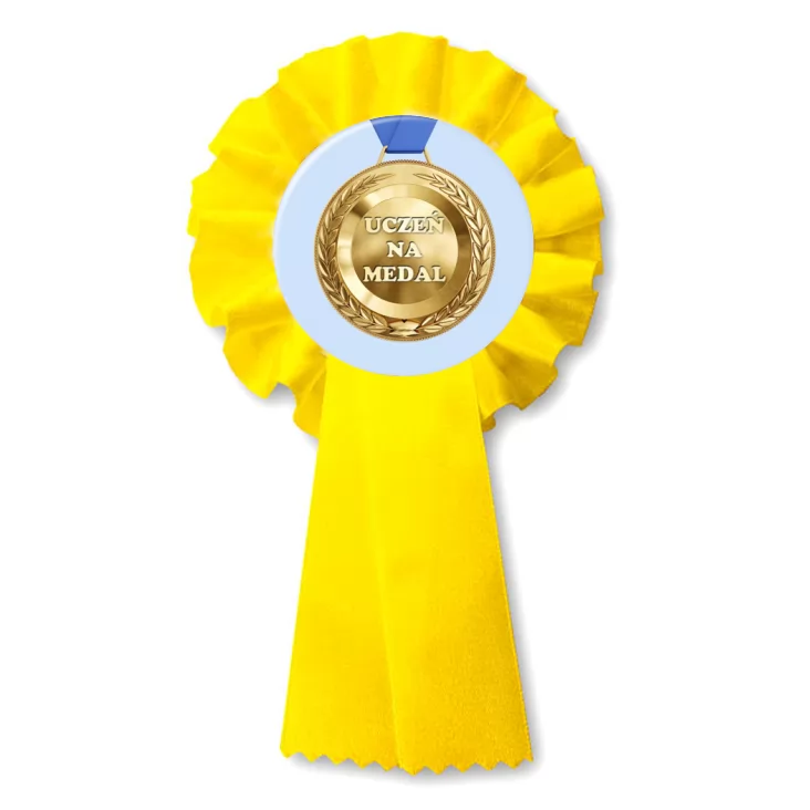 przypinka kotylion Uczeń na medal na niebieskim tle