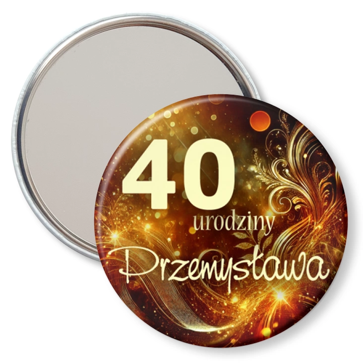 przypinka lusterko 40 urodziny tlo ciemne zloto