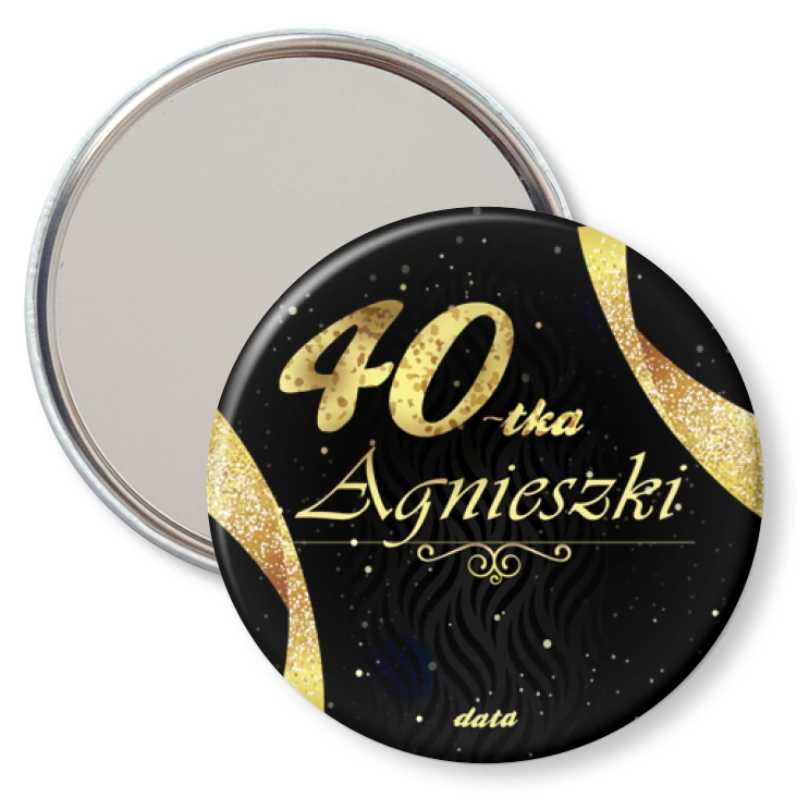 przypinka lusterko 40 urodziny złoto czarne tło