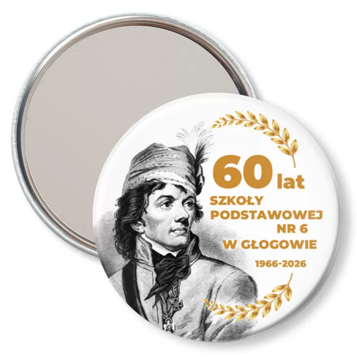 przypinka lusterko 60 lat SP nr 6 w Głogowie