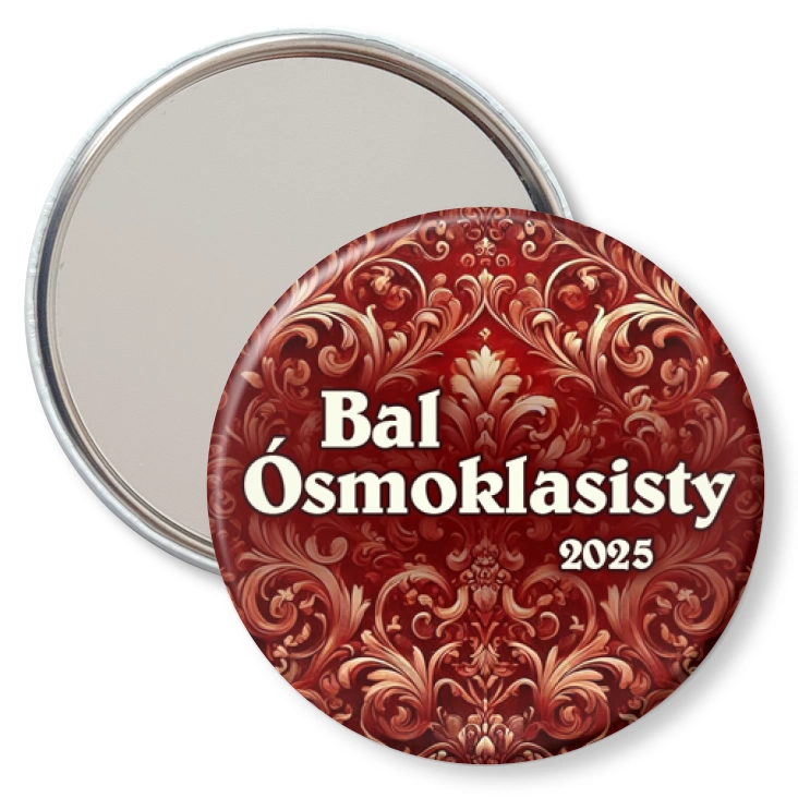 przypinka lusterko Bal Ósmoklasisty wzorzysty karmin