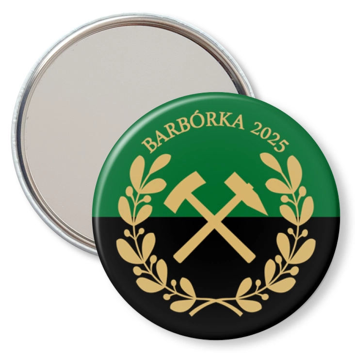 przypinka lusterko Barbórka zielono-czarna